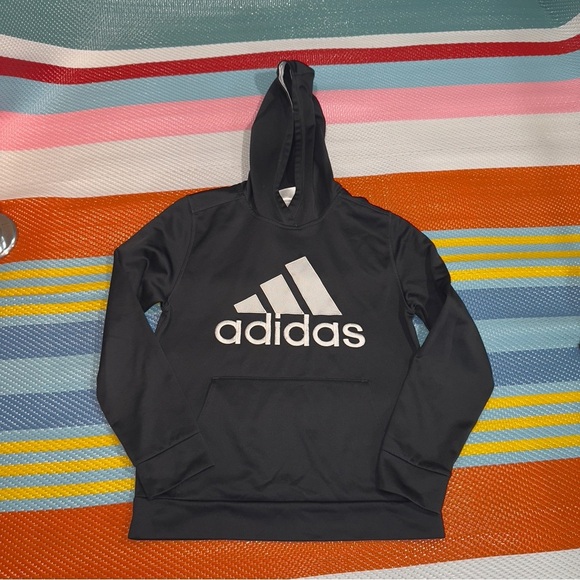 Adidas Black Gray Hoodie Sweatshirt Kids Boys Size Large 14/16 - Picture 1 of 3